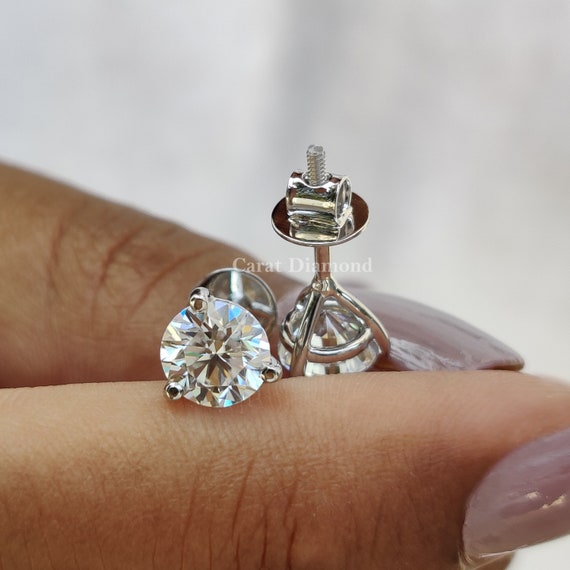 Three Prong Martini Round Moissanite Stud Earrings 1.94 TW Round Colorless Moissanite Wedding Earrings Screw Back Earrings Anniversary Etsy