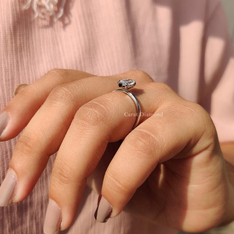 Classic Solitaire Marquise Cut Lab Grown Diamond Engagement Ring - Etsy