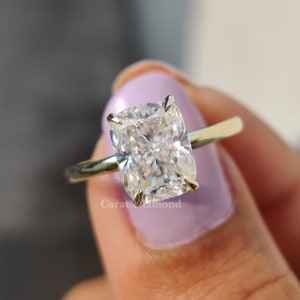 Hidden Halo Engagement Ring | 2.10 TCW Elongated Cushion Colorless Moissanite Wedding Ring | 10K Yellow Gold | Bridal Set | Anniversary Gift