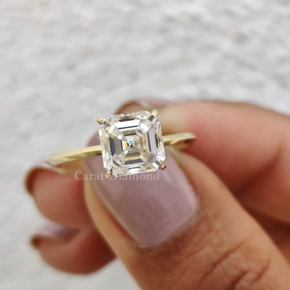Asscher Cut 1.80 CT Colorless Moissanite Engagement Ring: Knife Edge Band