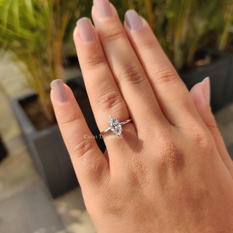 Classic Solitaire Marquise Cut Lab Grown Diamond Engagement Ring - Etsy