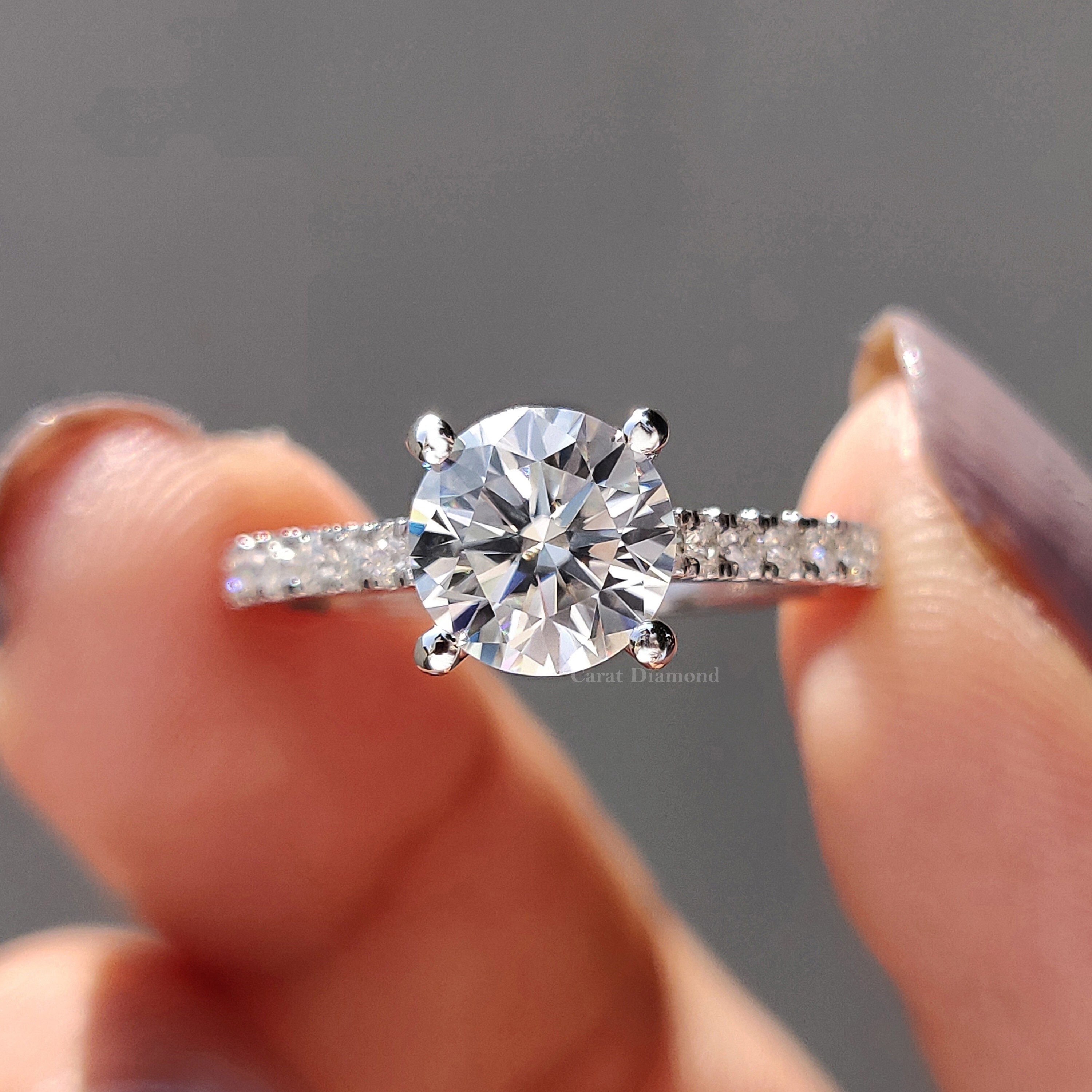 1.90 Ct Round Brilliant Moissanite Engagement Ring 3 Stone Ring Near Colorless Moissanite Bridal Ring Brilliant Moissanite Proposal Ring