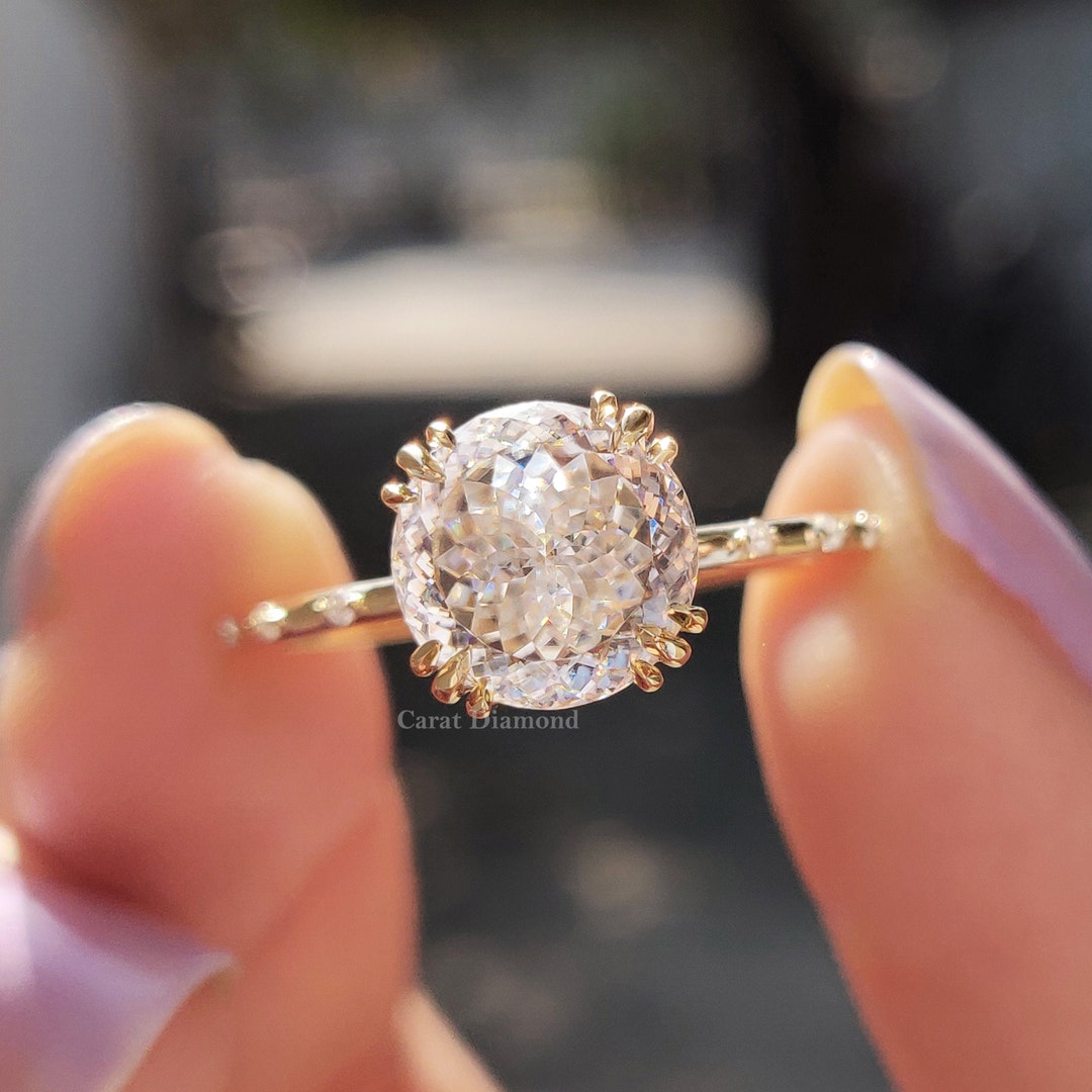 2.19 TCW Round OEC White Moissanite Engagement Ring for Her, Bridal Ring, 10K Gold Ring for Women, Antique Old European Cut Cluster Ring.