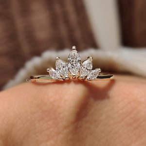 Marquise Lab Grown Diamond Stackable Wedding Band, 5 Stone Diamond Wedding Ring, Anniversary Gifts, Women Jewelry