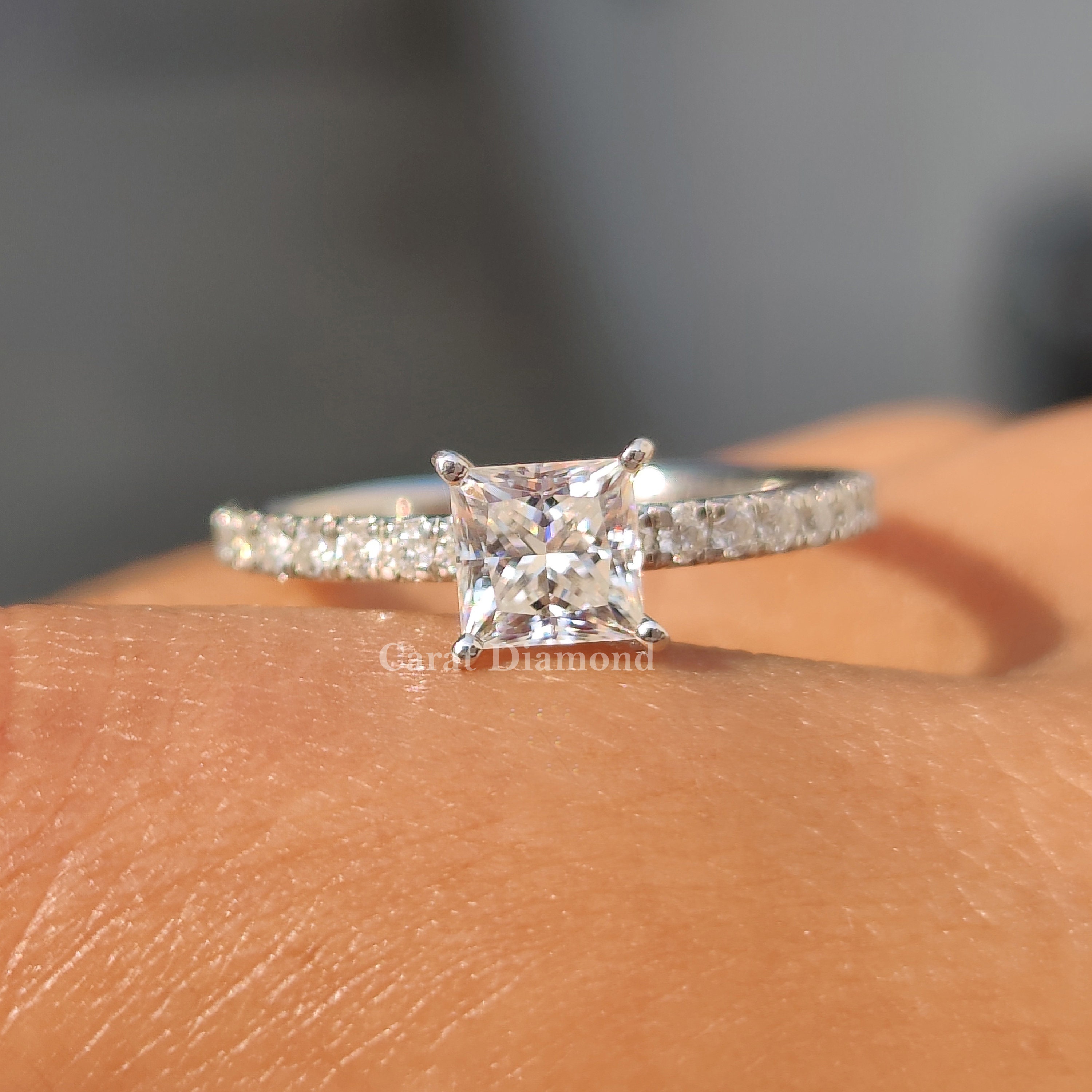 1.07 TW Princess Cut Colorless Moissanite Engagement Ring