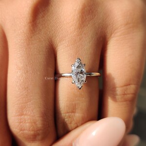 Classic Solitaire Marquise Cut Lab Grown Diamond Engagement Ring - Etsy
