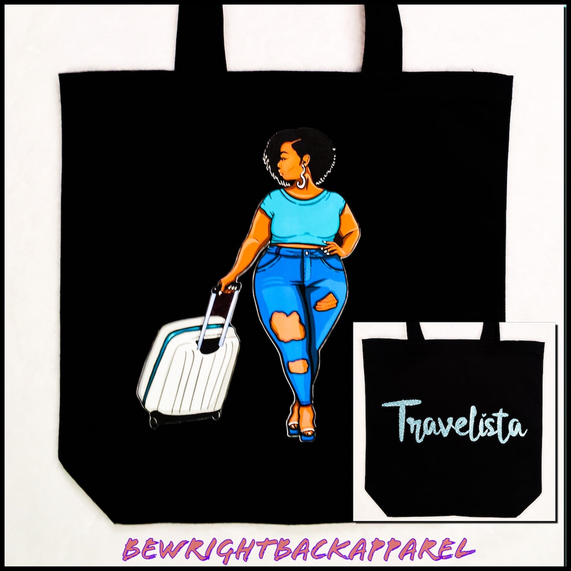 Black Travel Tote Bag Canvas Tote Bag Ladies Travel Tote Etsy