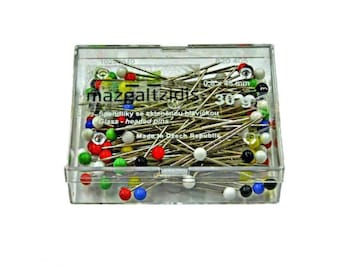 Glass Head Pins: Czech Hard Steel Sewing Pins (0.8mm x 48mm)