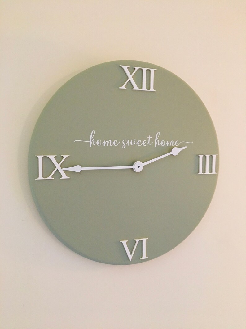 Sage Green Wall Clock With Raised Roman Numerals Made With Etsy UK