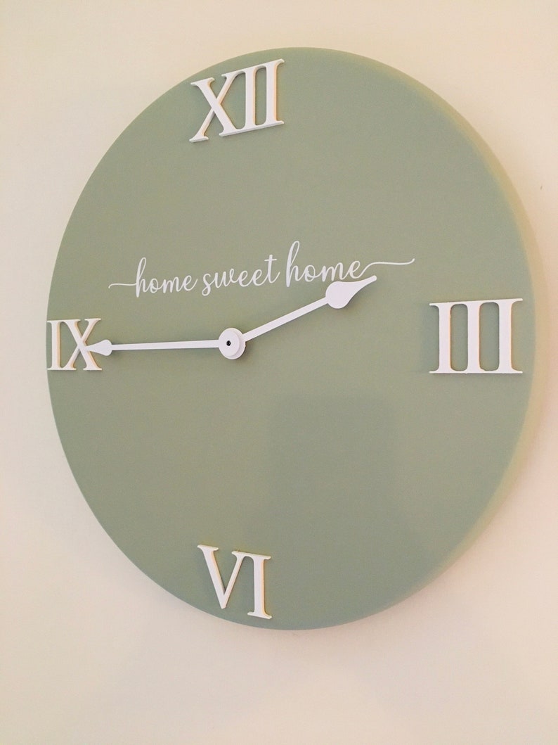 Sage Green Wall Clock With Raised Roman Numerals Made With Etsy UK