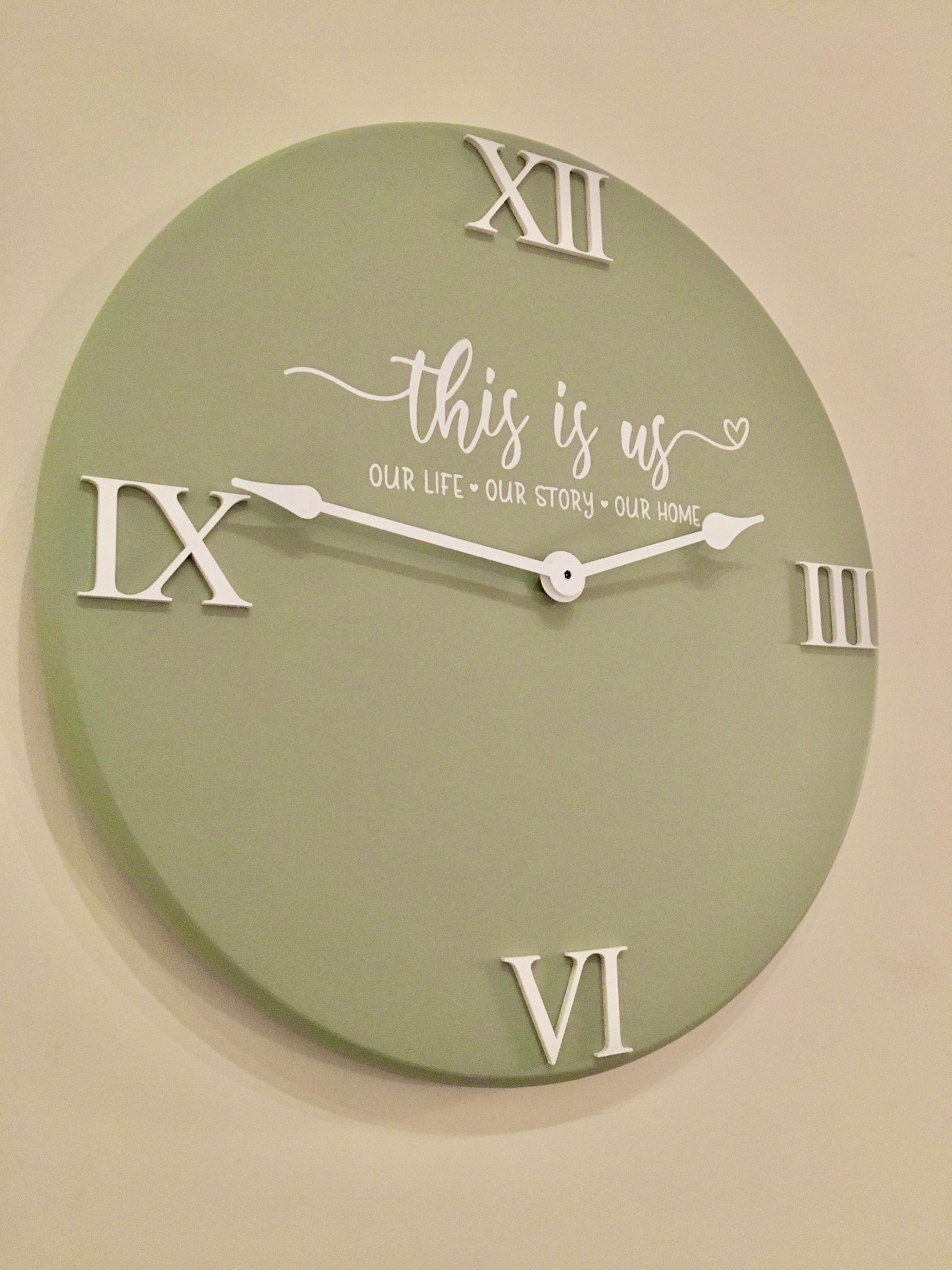 Sage Green Wall Clock With Raised Roman Numerals Made With Etsy UK