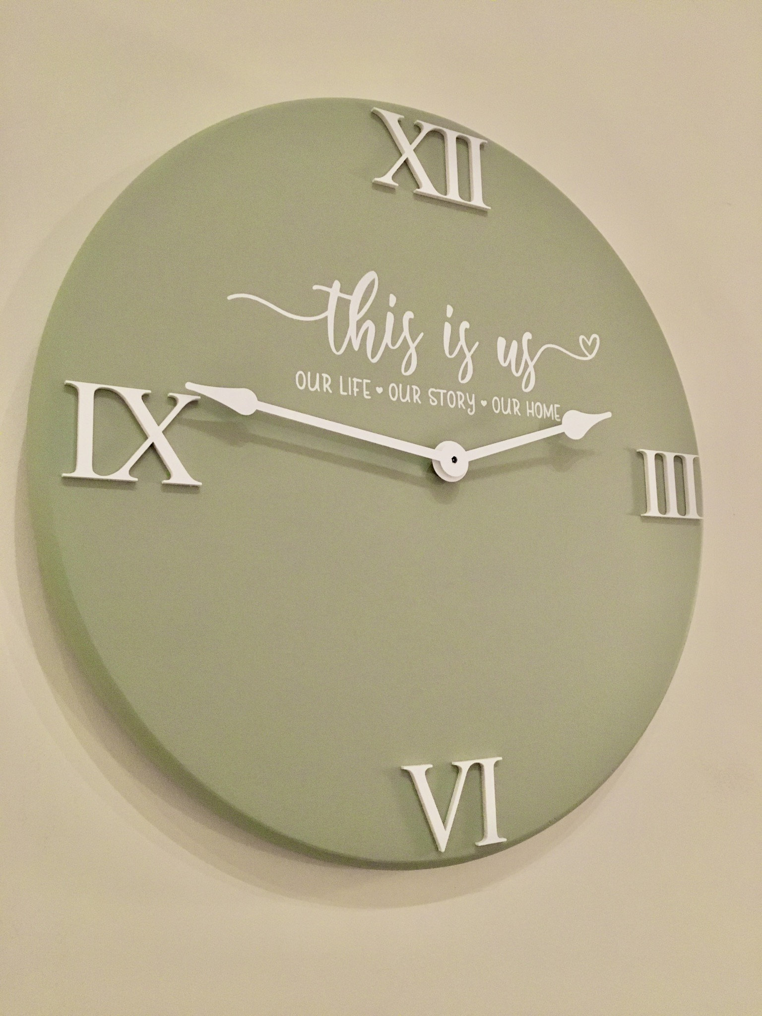 Sage Green Wall Clock With Raised Roman Numerals Made With Etsy UK