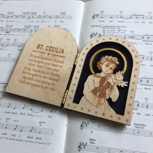 St. Cecilia Saint Icon | Patron Saint of Musicians | Catholic Girl Confirmation Gift | Folding Catholic Icon | Modern Catholic Art
