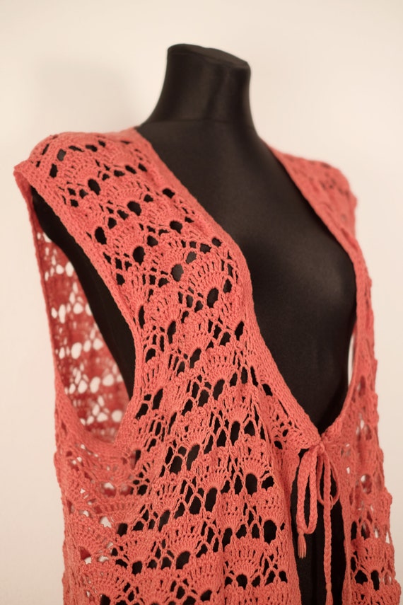 Vintage Hand Knitted Pink Boho Summer Festival Cr… - image 2
