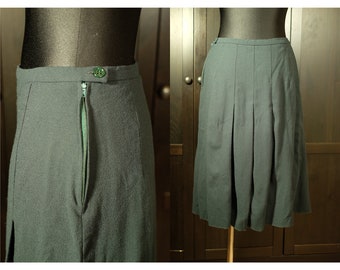 Vintage Dark Green Plated Skirt | Accordion Pleated Skirt | EU 42 Skirt