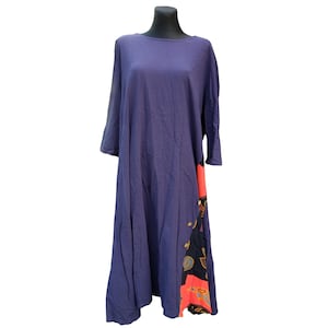 Vintage Boho Hippie Deep Blue Dress with Colorful Details