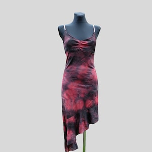 90s Vintage Asymmetrical Tango Slip Dress in Red and Black