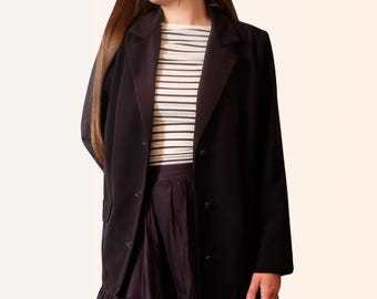 Dark Academia Striped Blazer | Wednesday Addams Style Black Oversized Jacket