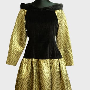 80s Vintage Prom Dress in Black and Gold