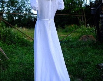 70er Vintage Boho Brautkleid/ Minimalismus trifft Boho Kurzarm-Brautkleid, Gr. M