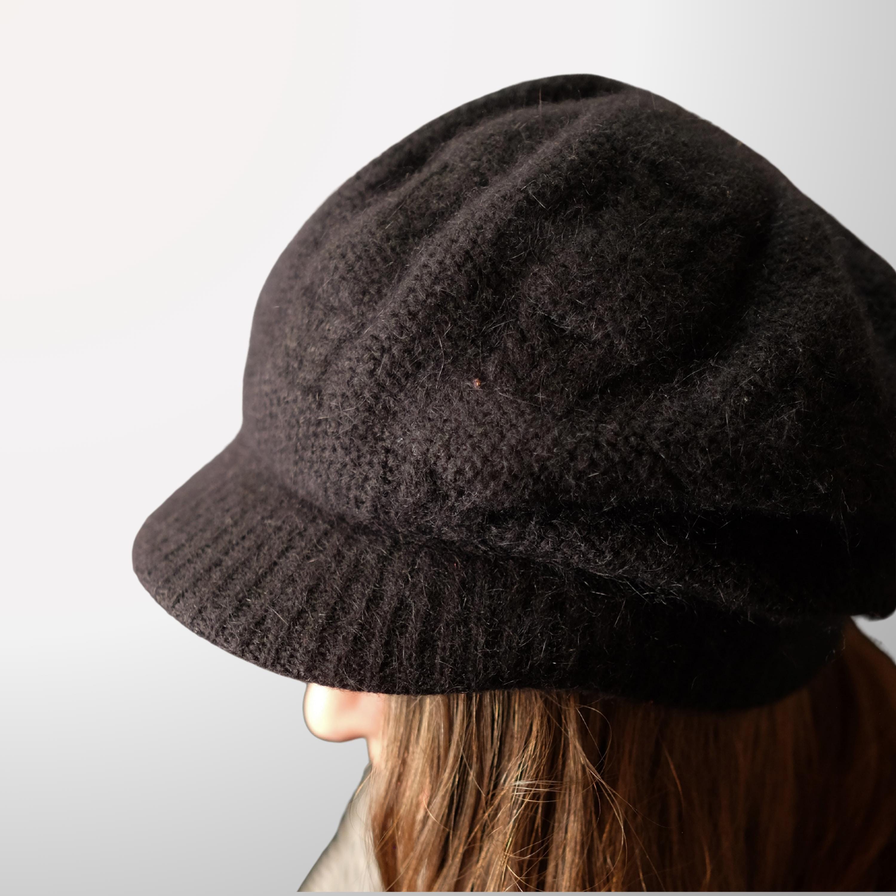 Vintage Black Knit Newsboy Cap: Slouchy Y2K Cabbie Hat - Etsy