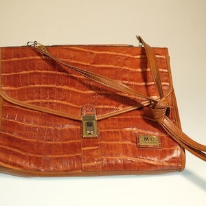 Vintage Caramel Brown Leather Marc Chantal Shoulder Bag, Gift for Vintage Lover