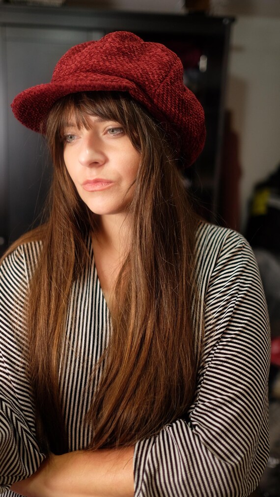 Vtg 1950s Everitt Milwaukee Burgundy Boucle Newsboy Hat Flat Cap Womens 60s 60s Burgundy Velvet Casquette or Gatsby Hat – Better Dresses  main image 3