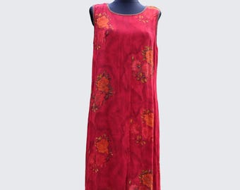 Vestido estilo flapper vintage rojo bordado con flores, talla XL