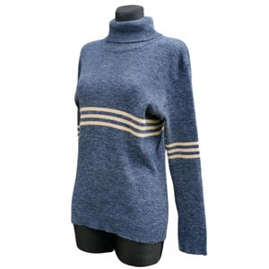 Vintage Glimmery Blue Turtle Neck Jumper with With Strips
