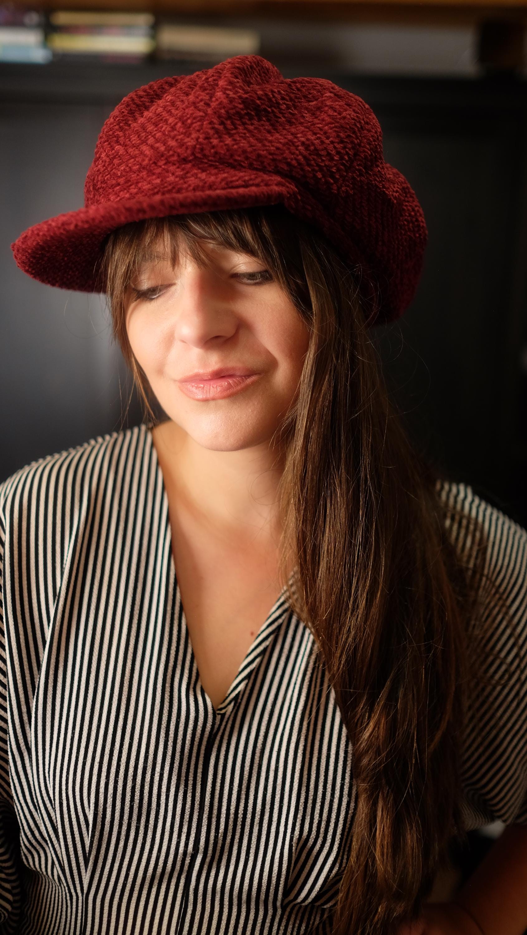 Vintage Made in Italy Wool Newsboy Cap Burgundy Red Baker Boy Cabbie Hat M/L Womens Newsboy Cap Wool Blend Retro Solid Color Gatsby  main image 3