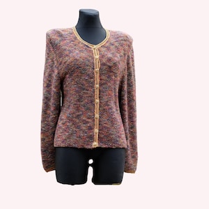 Cárdigan/Blazer de punto con hombreras vintage, estilo glamuroso de los años 80, con detalles dorados