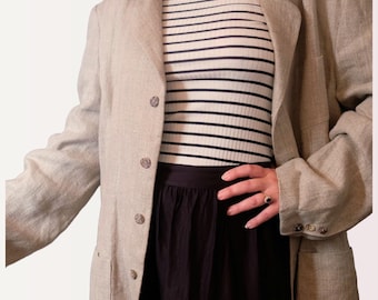 Blazer oversize de cáñamo estilo vintage de los 90 - Chaqueta beige sostenible - Talla L