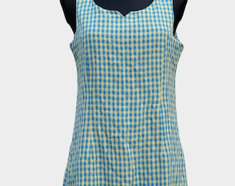 Vintage Checkered MOD Mini Dress in Yellow and Blue