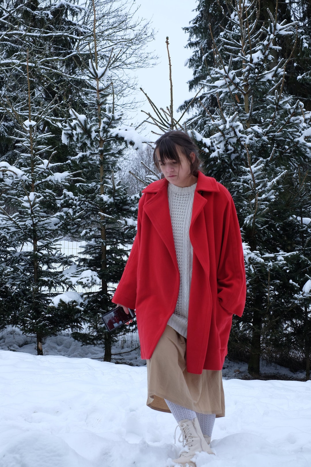 Roter Vintage Oversized Woll/Kaschmir Mantel Paolo Tonali