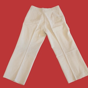 Vintage Off-White Capri Pants, Wide Leg Creased Capri Trousers