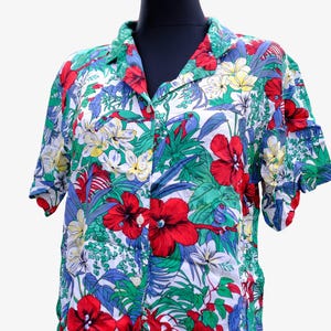 Vintage 90s Floral Vibrant Hawaiin Blouse