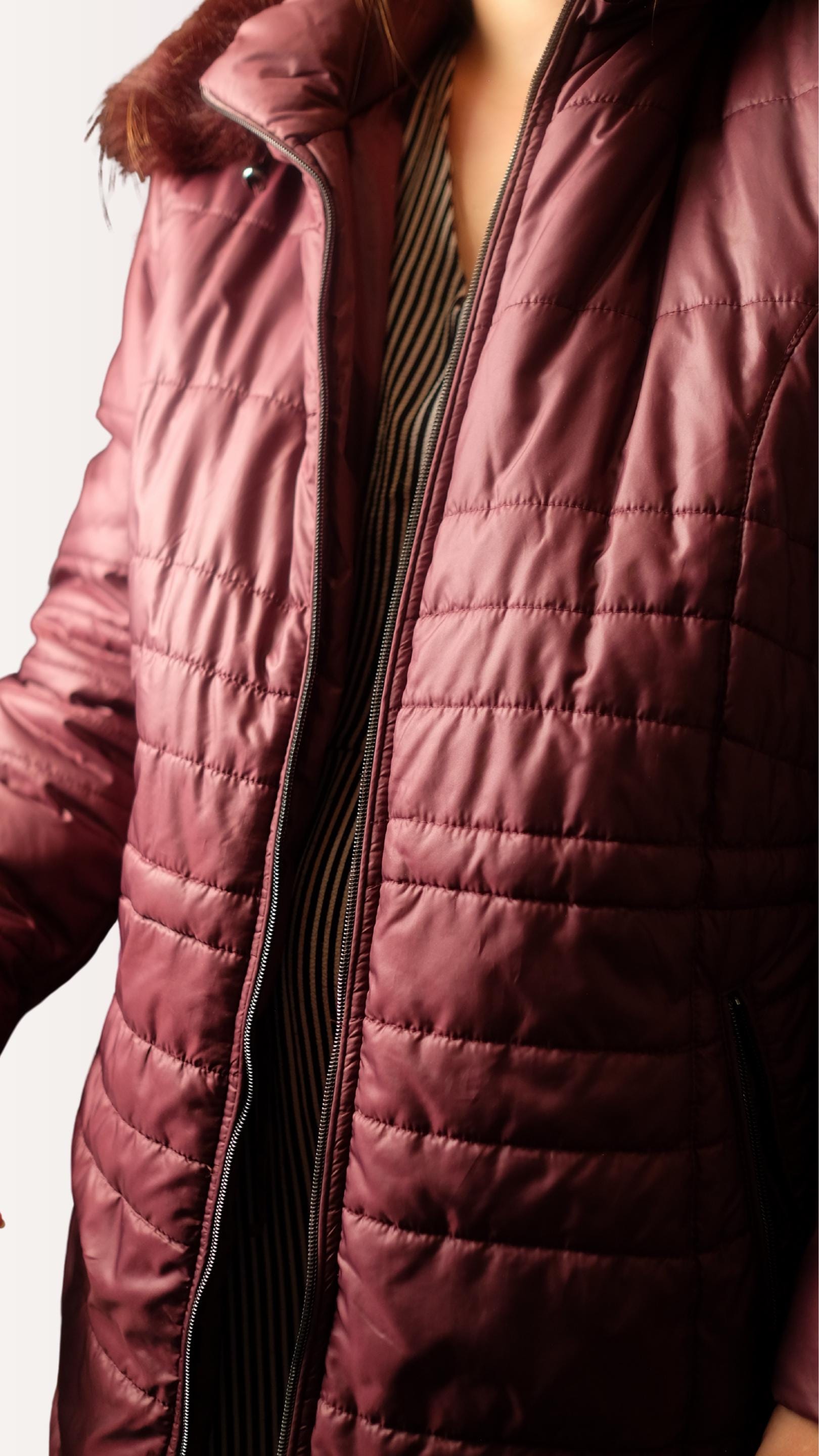 ヴィンテージ ボルドー ロング キルティング パファー ジャケット