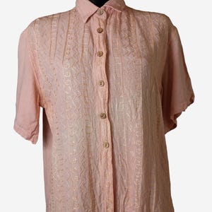 Vintage Embroidered Blouse in Peach Colour with Short Sleeves