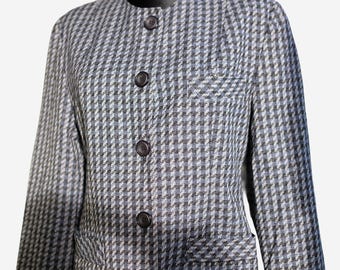 Blazer vintage de tweed para mujer de los años 90 en azul/gris, talla M.