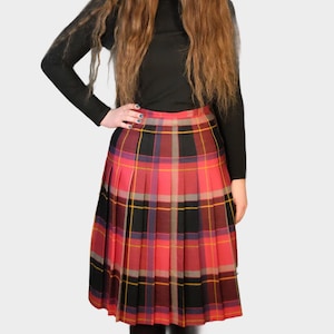Vintage Tartan Skirt, Accordion Pleated Winter Wool Plaid in Pink
