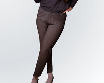 Retro Gray Pull-On Pants | High Waist Comfortable Business Casual Trousers