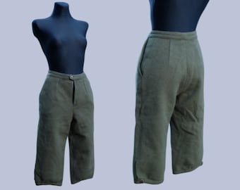 Pantaloni alla zuava/pantaloni da equitazione vintage anni '70 kaki/verde militare in lana