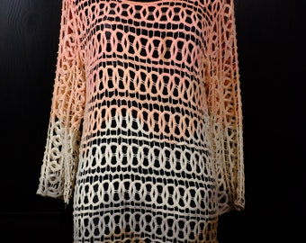 Vintage Pink White Brown Ombre Circle Design Crochet Dress