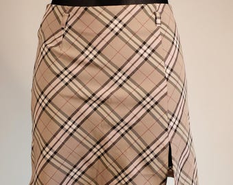 Minigonna scozzese anni '90/Y2K beige, gonna preppy vintage, taglia S