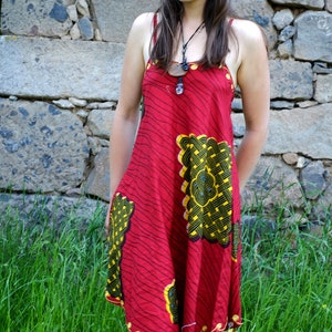 Vintage Etno red dress with golden embroidery