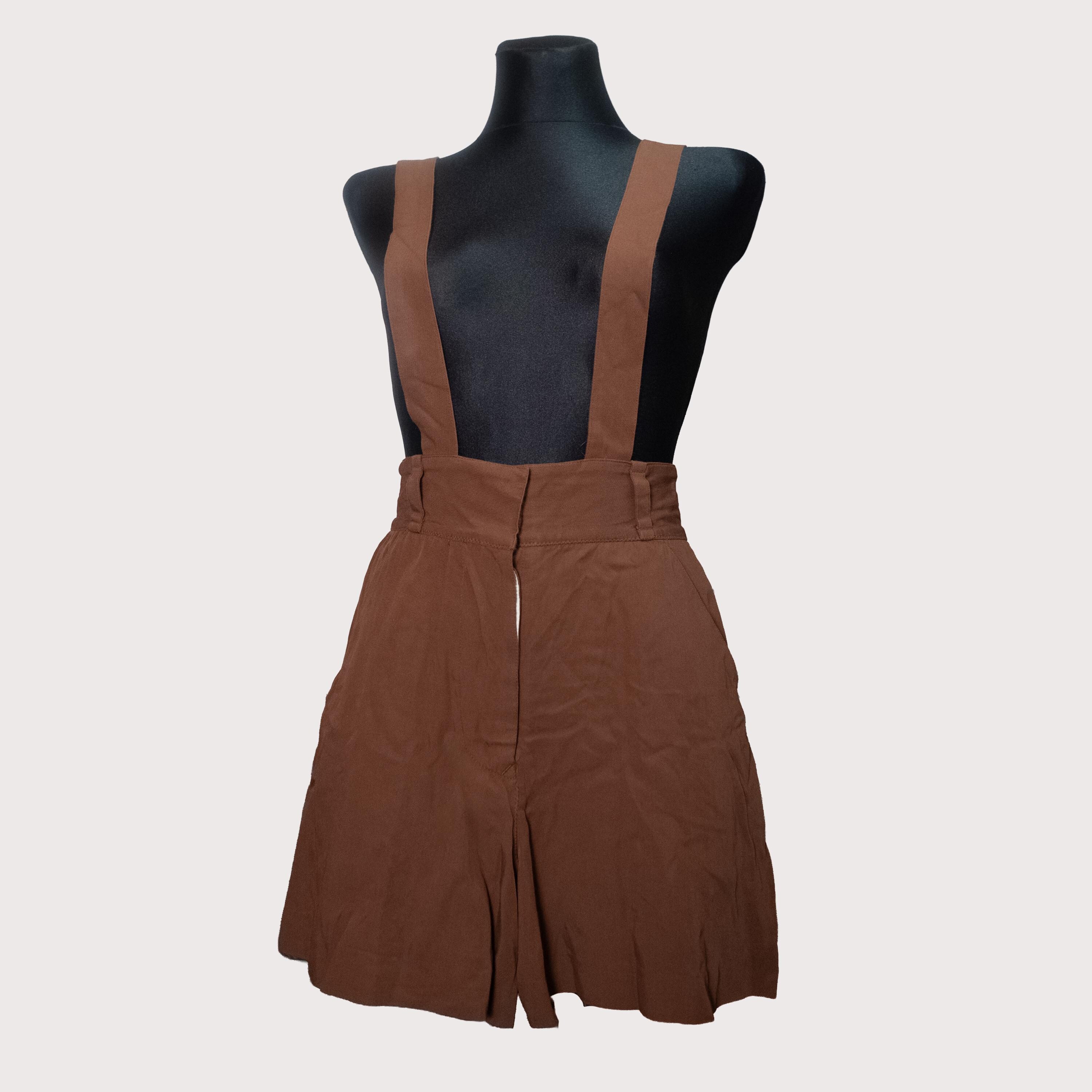 Vintage Jean Paul Gaultier Brown Linen Suspender Shorts, 1990s Italy, High Waisted Culotte