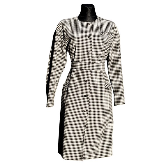 Abito vintage anni '80 a quadri bianchi e neri con maniche a