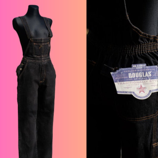 Vintage Black Denim Dungarees /Douglas NOS Vintage Bib Overalls