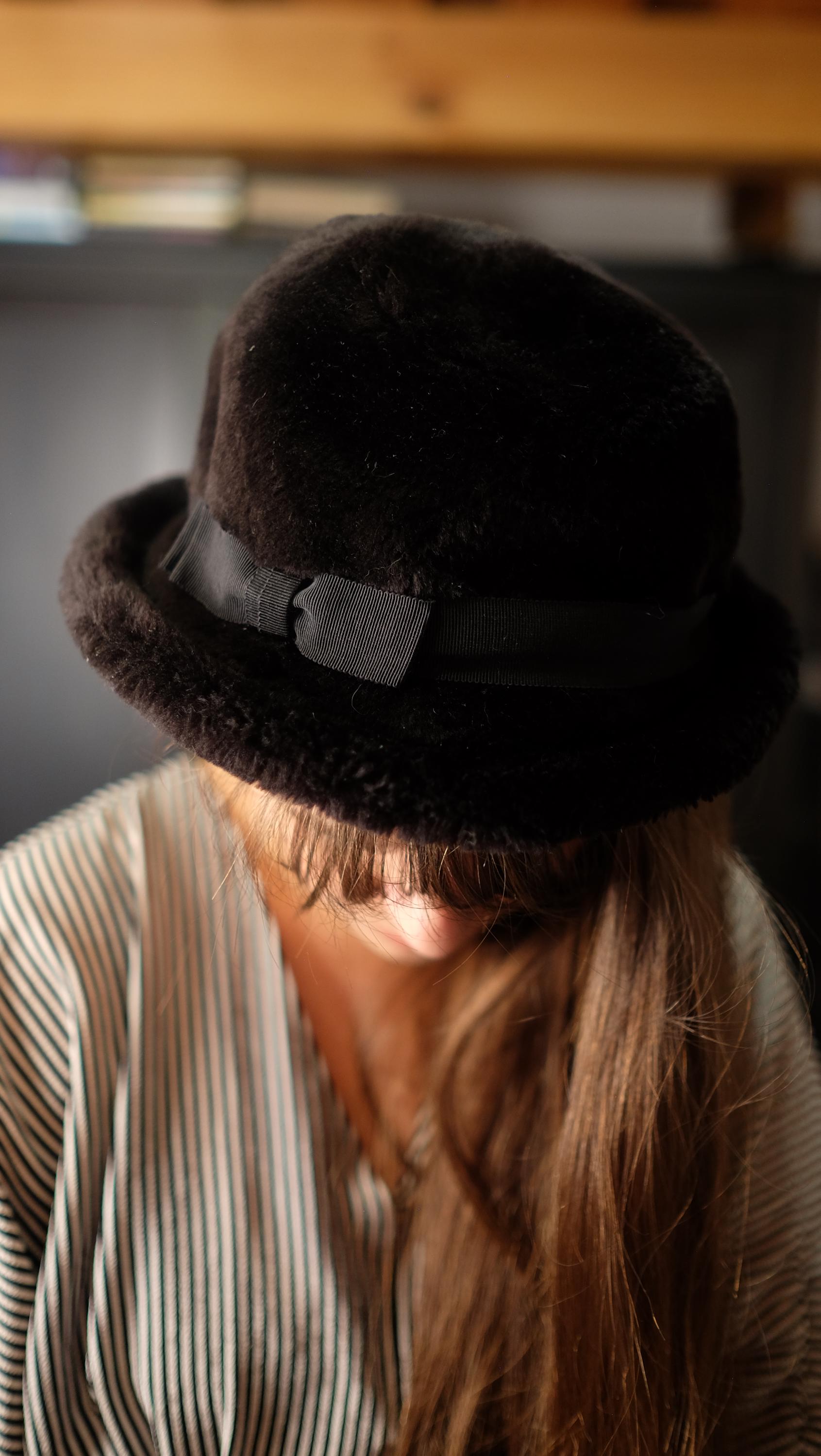 1960s Black Faux Fur Bucket Hat | Vintage Mod Winter Hat | MCM Style Faux Fur Bucket Black Vintage Hats for Women for sale | eBay main image 3