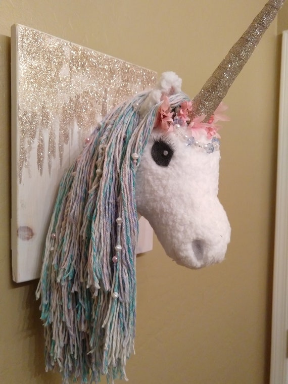 stuffed unicorn head wall decor
